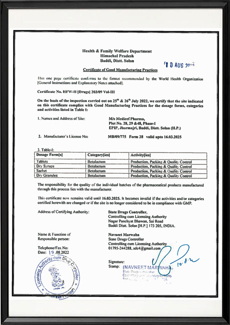 WHO GMP Certificate New