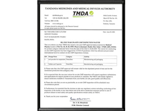 TMDA Tanzania Certificate