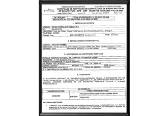 Invima Colombia Certificate
